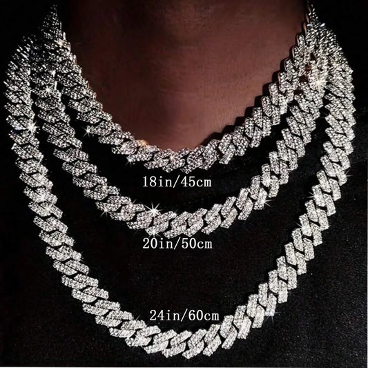BiG-BOSS 15mm Iced Out Miami Cuban Link Chain Necklace CZ Double Row Hip Hop Jewelry for Men Gold Plated