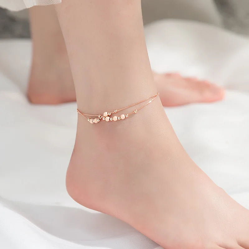 Top Grade 925 Sterling Silver Strand Beads Beaded Anklets for Women Summer Gifts Jewelry