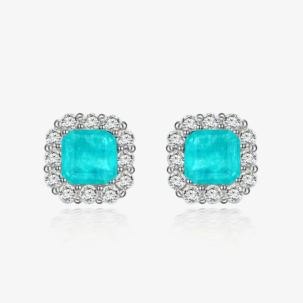 MUSHAN Jewelry Factory Hot Selling 925 Silver 2 Carat Synthetic Paraiba 7*7 Earrings Luxurious and Studded With Diamonds