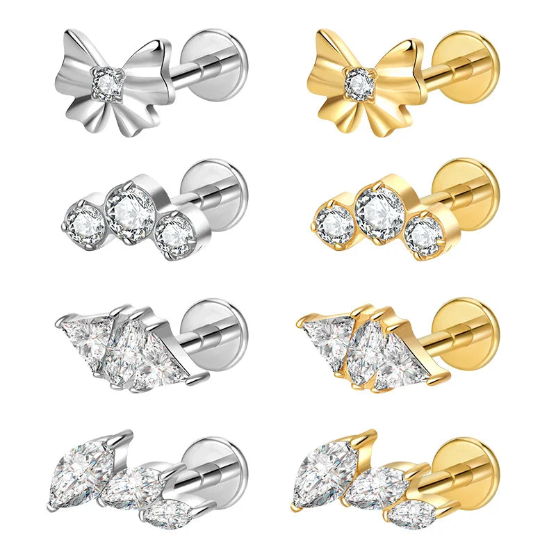 S&S ASTM F136 Titanium Zircon Labret & Nose Stud | Gold & Silver | 8 Designs