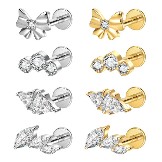 S&S ASTM F136 Titanium Zircon Labret & Nose Stud | Gold & Silver | 8 Designs