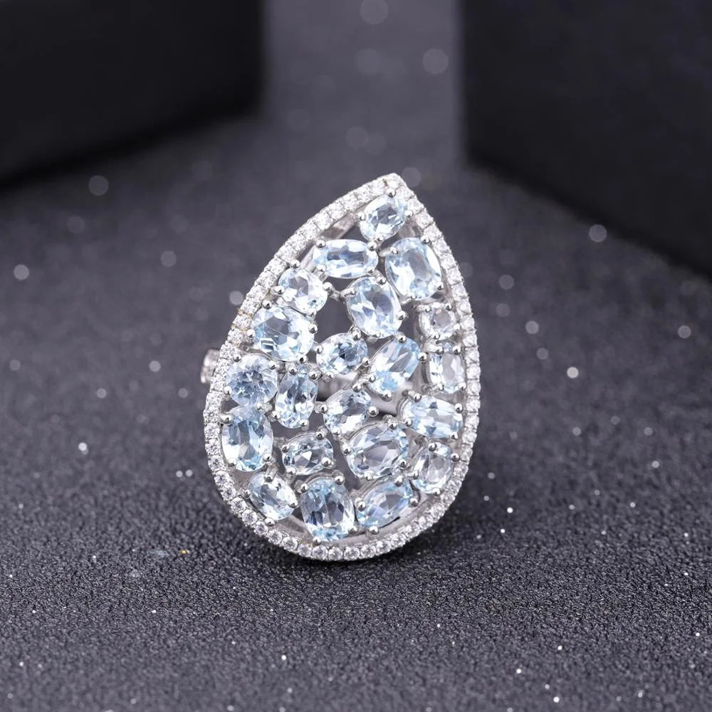 ArtistA A852 Abiding Factory Dainty 925 Silver Pear Waterdrop Shape Fancy Oval Cut Natural Sky Blue Topaz 3 Piece Jewelry Set