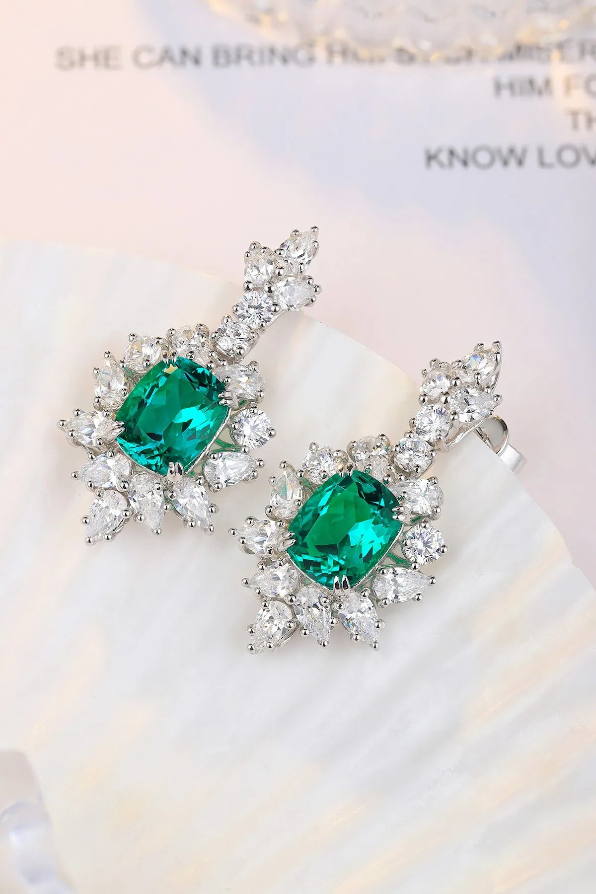 Gemfiori Vintage Colombian Lab Grown Emerald Green Dangle Earrings Women Silver 925 Wedding Engagement Bridal Ladies Pendant Earrings