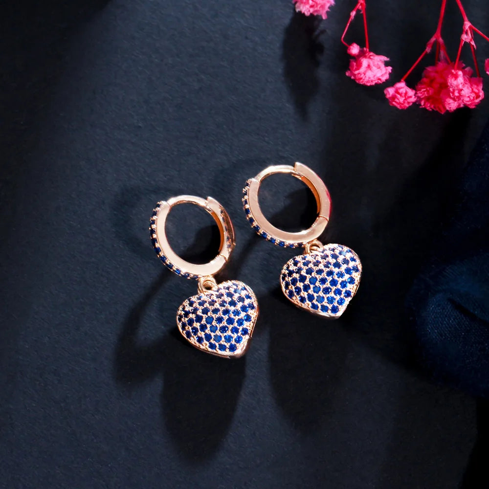 S&S CZ Heart Huggie Hoop Earrings – 18K Gold Plated – 4 Colours – Collection