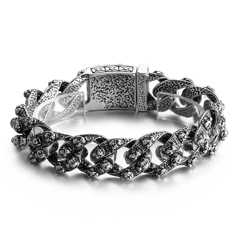 VIKING Snake & Tiger Pattern Link Bracelet – 17mm Silver Stainless Steel
