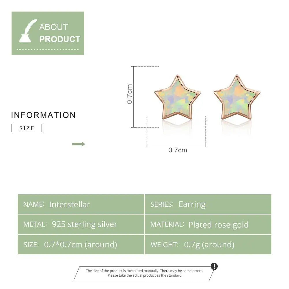 Euro American Minimalist Opal Earrings  Silver Rose Gold 5 Point Star Studs Bulk Supply