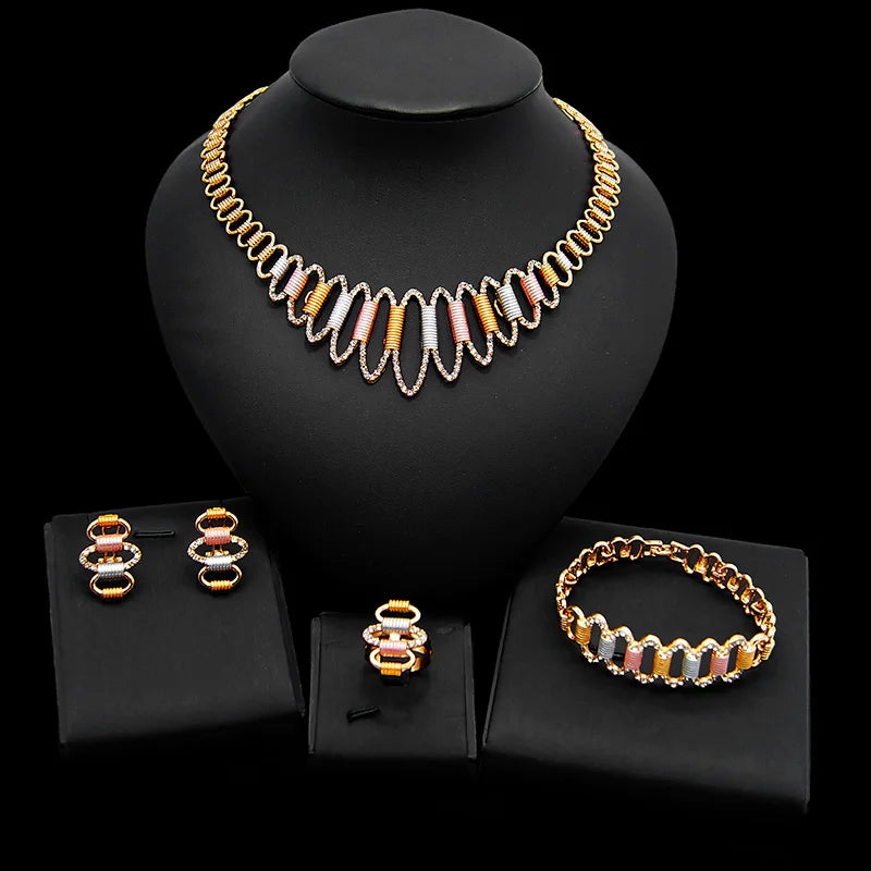 Zhuerrui Italy Designer Jewelry Sets 24K Gold Plated Dubai Valentine's Gift Wedding Pedant and Earrings Jewels SetsHD20073314
