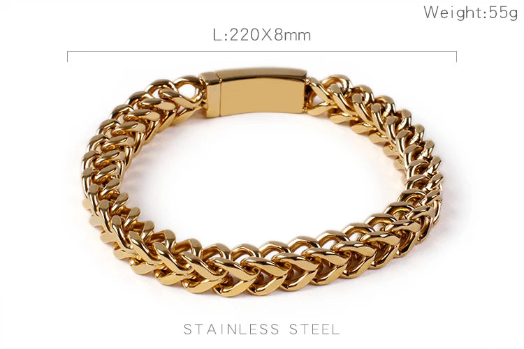 KALEN 316L Stainless Steel Shiny Spring Clasp Link Chain Bracelet Men