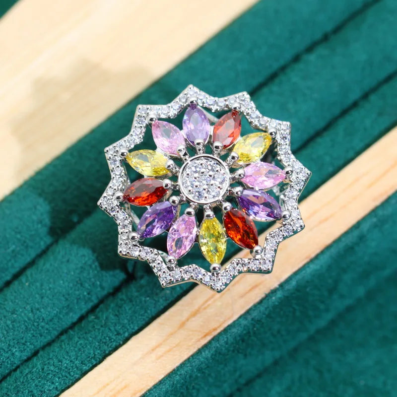 XOTICA Multicolor Zircon 925 Sterling Silver Jewelry Set for Women for Wedding Parties Bracelet Earrings Necklace Pendant Ring