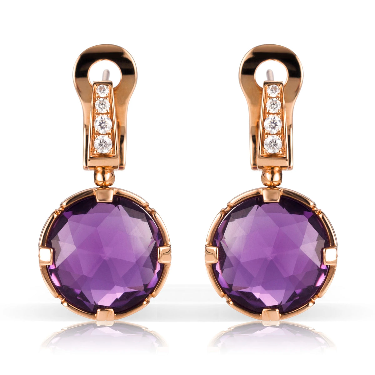 Gemfiori Messi Jewelry Amethyst Gemstone Earrings Jewelry 18k Rose Gold Fashion New Women for Elegant Gift Party Stone Wedding Earrings