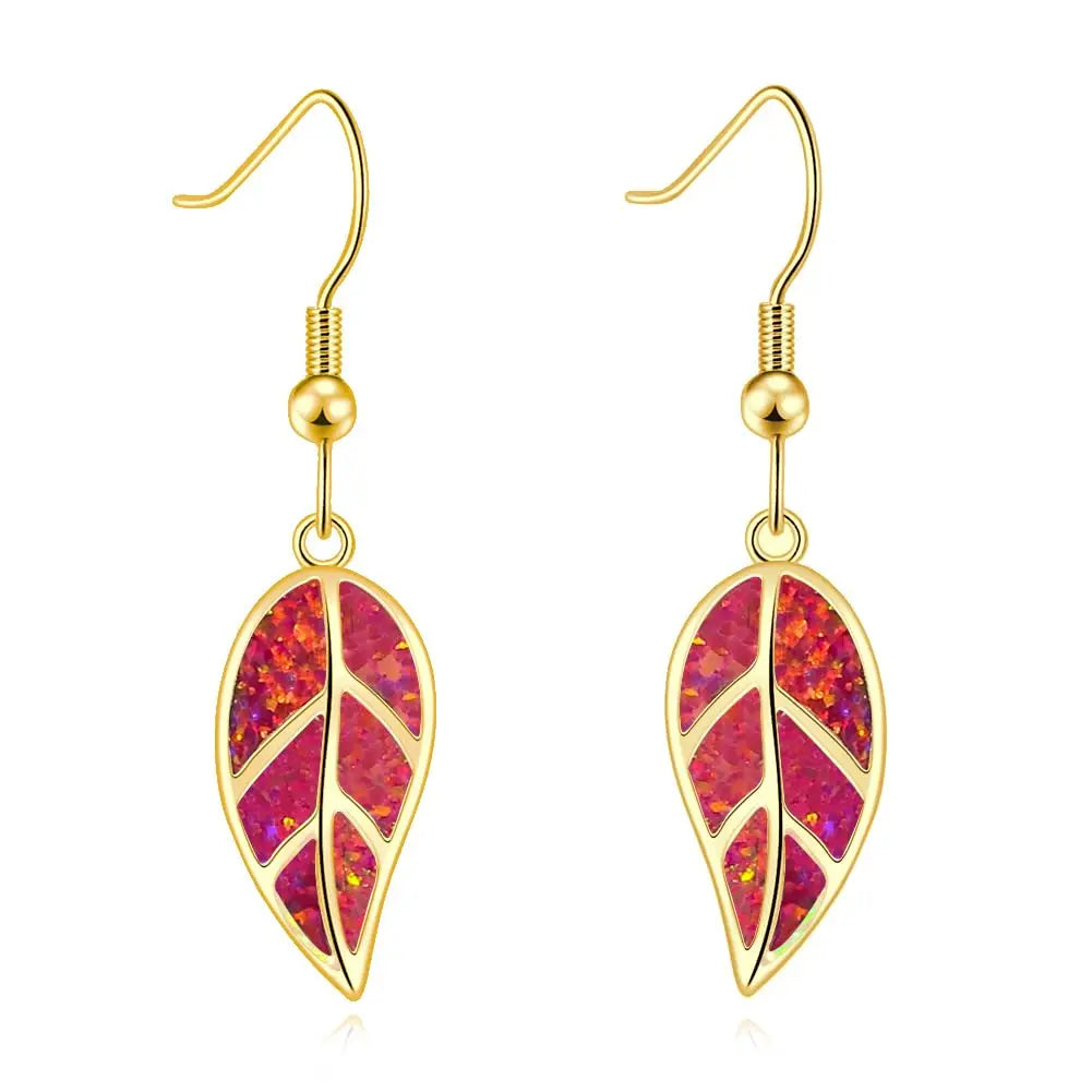 TikTok Viral Ocean Leaf Brass Opal Christian Plant Pendant Earrings Boho Beach Dainty Jewelry