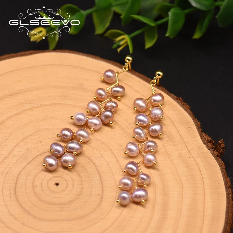 Natural Purple Freshwater Pearl Long Tassel Drop Earrings for Women Wedding Handmade Jewelry Kolczyki Damskie