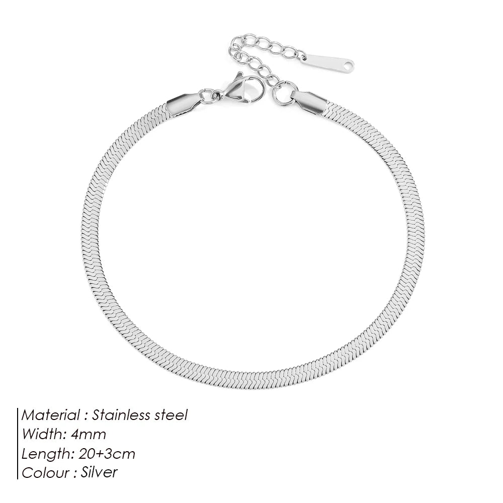eManco 4MM Gold Snake Chain Classic Anklet Womens Girls Beach Engagement Jewelry Stainless Steel Gift Non-Allergenic