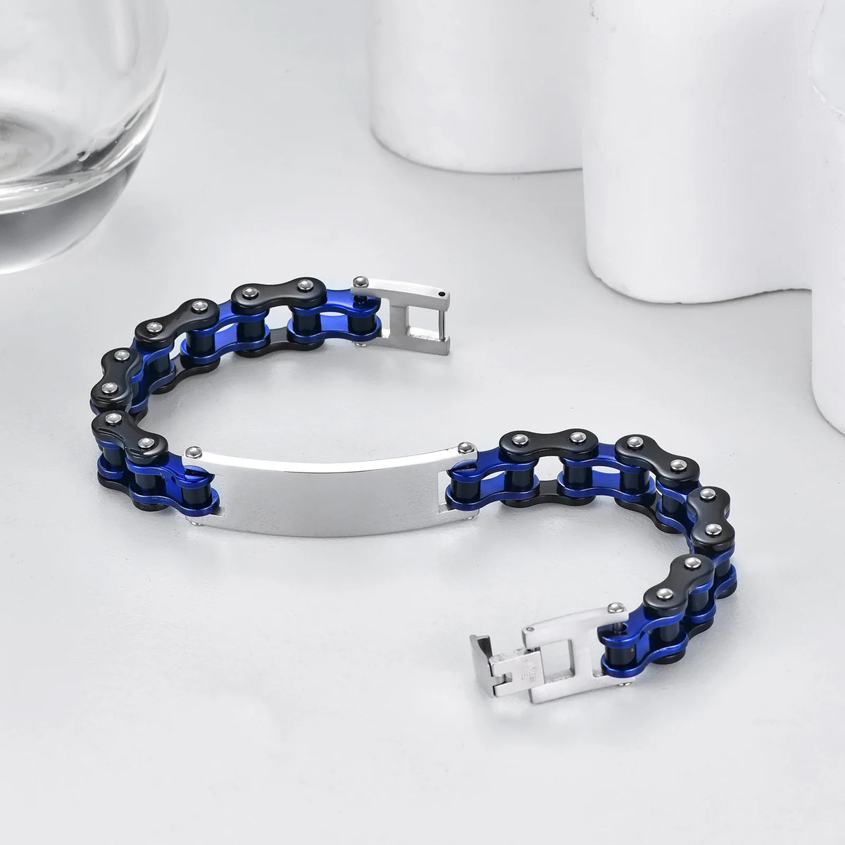 REBEL European American Trendy Titanium Steel Motorcycle Bicycle Chain Bracelets Hip-Hop Curved Geometric Stainless Steel Fashion Link