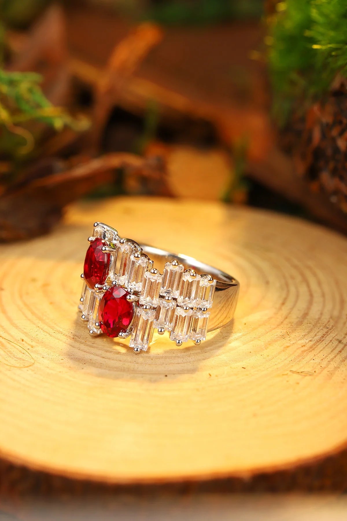 Gemfiori Jewelry Trendy High Quality S925 Silver Cultivated Ruby Ring Unisex Engagement Ring for Wedding Party or Gift