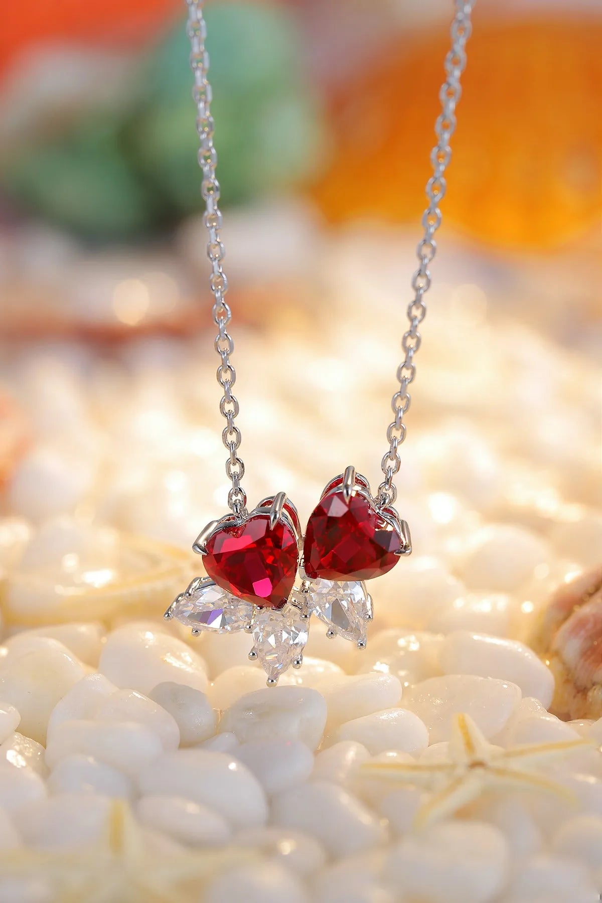 Gemfiori Anster 925 Sterling Silver High-quality Cultivation Lab Grown Ruby Necklace - Suitable for Parties or As a Gift