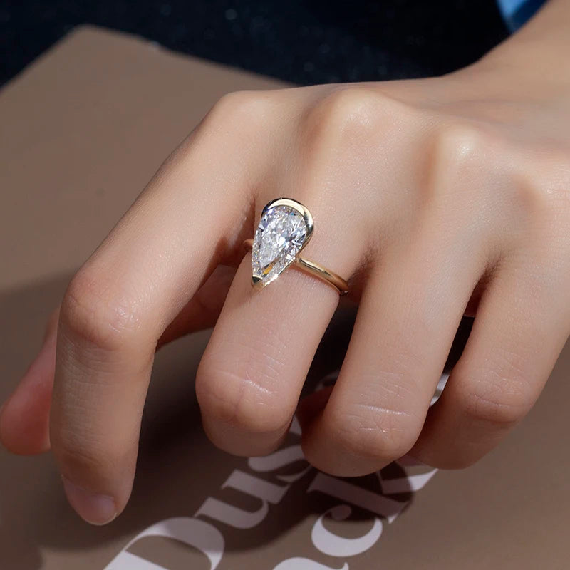 Gemfiori MSR-1507 Custom Ring Jewelry 3ct D VVS2 Engagement Ring 14k Yellow Gold Pear Cut Lab Grown Diamond Ring