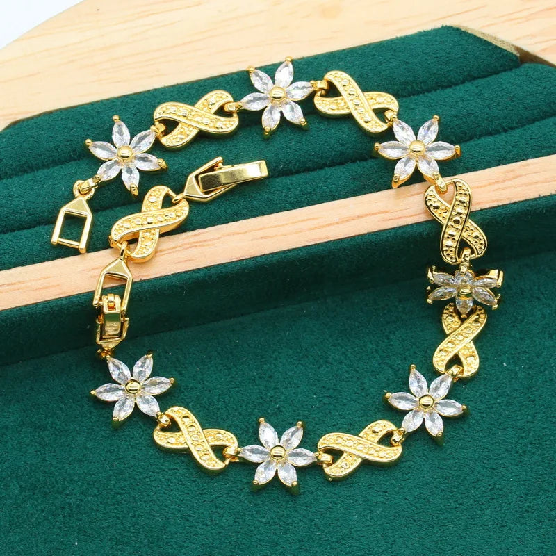 XOTICA Personalized White Zircon Bracelet Earrings Necklace Pendant Bride Ring Gift Gold Women's Jewelry Set for Parties Weddings