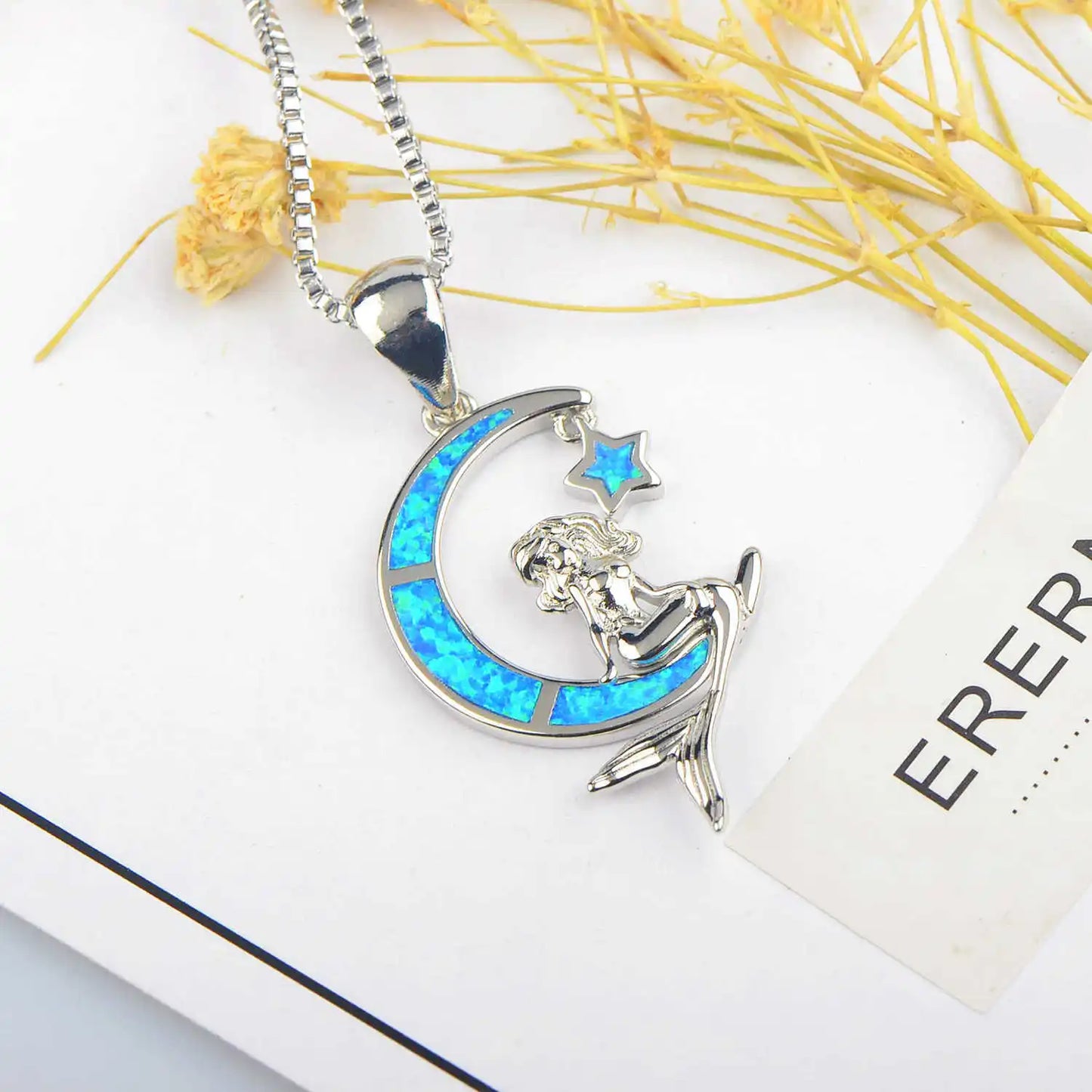 Trendy Blue Opal Mermaid Necklace - Elegant European Style Pendant Chain for Women's Fashion Jewelry