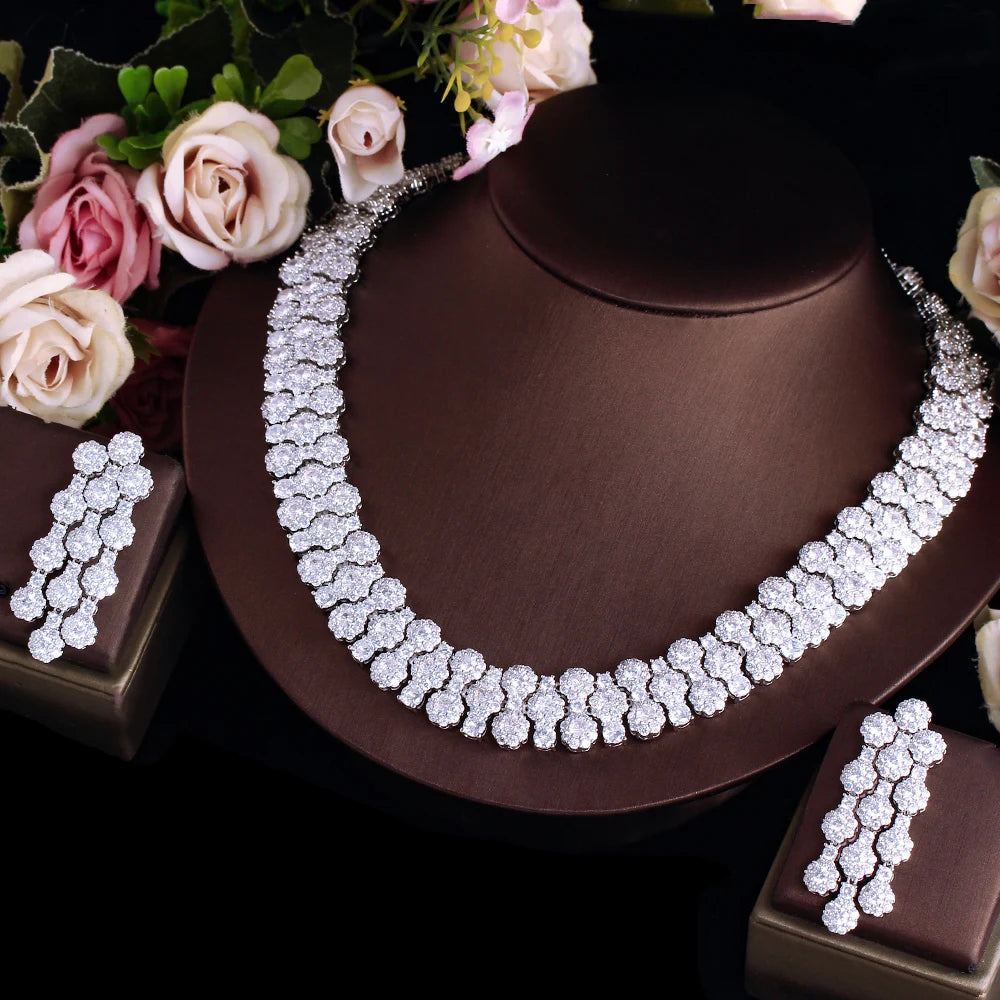 Glamorous Full Cubic Zirconia Pave Round Big Luxury Chunky Wedding Party Necklace Arabic Pakistani Bridal Pageant Jewelry Sets