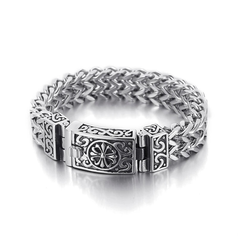 VIKING Gothic Mesh Cuff Bracelet – Silver Stainless Steel