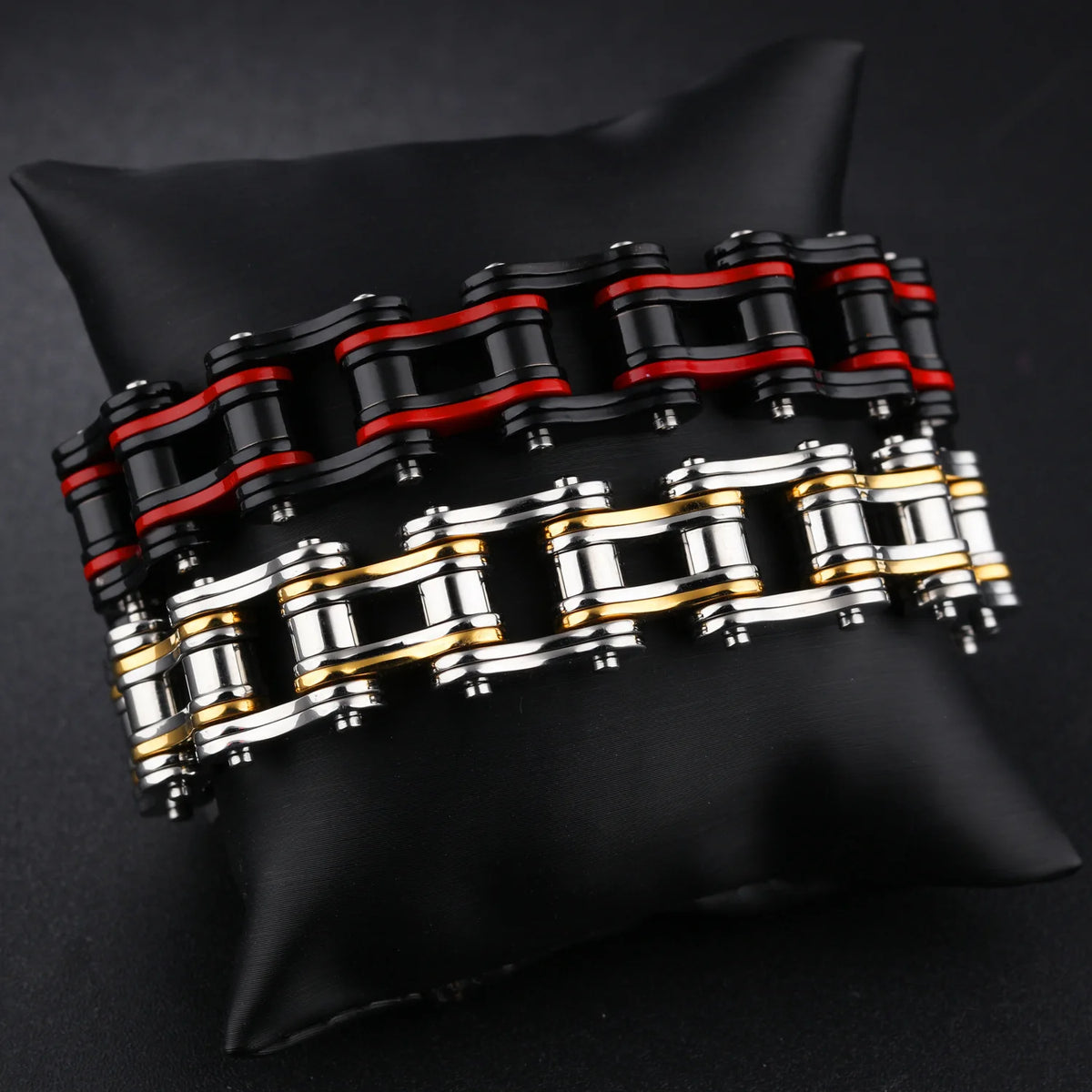 REBEL Vintage Stainless Steel Men's Bracelet Black Red Car Chain for Anniversary