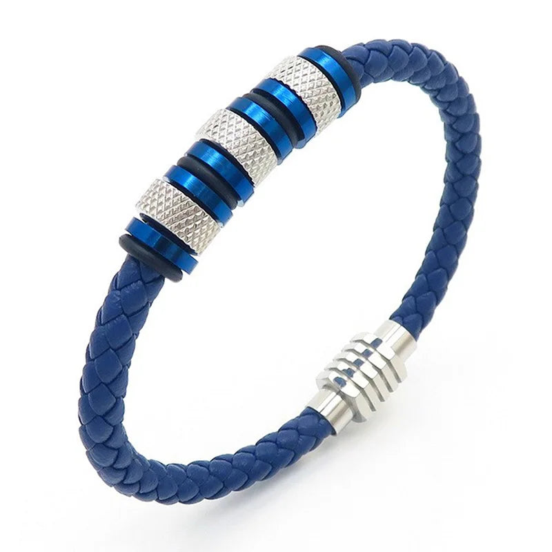 KALEN 210mm Men Vintage Multiple Style Stainless Steel&Cowhide Leather Bracelets