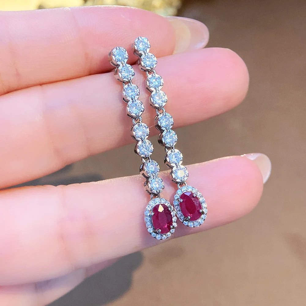 Gioiellieri Dainty Natural Ruby Drop Earrings Gold Plated 925 Silver Luxury Minimalist Claw Setting Yashiman Women's Third Party Appraisal