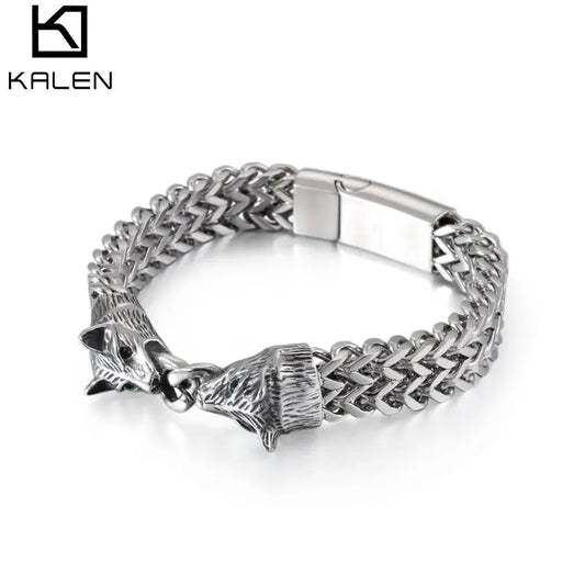 KALEN Stainless Steel Animal Wolf Chain Bracelet for Men
