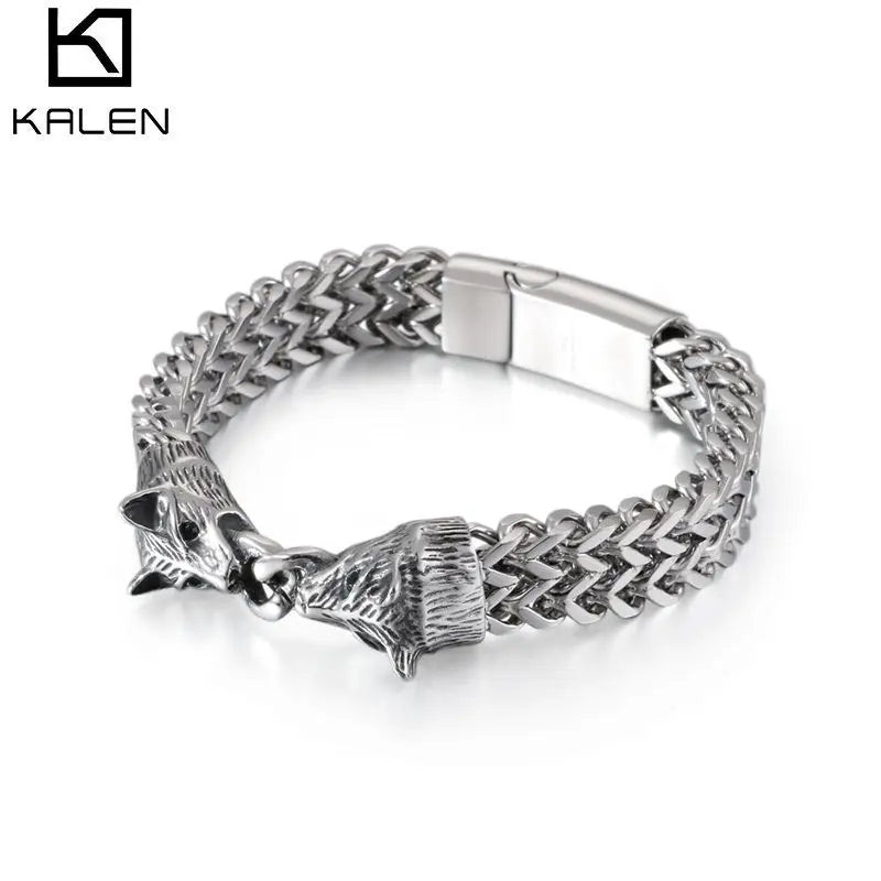 KALEN Stainless Steel Animal Wolf Chain Bracelet for Men