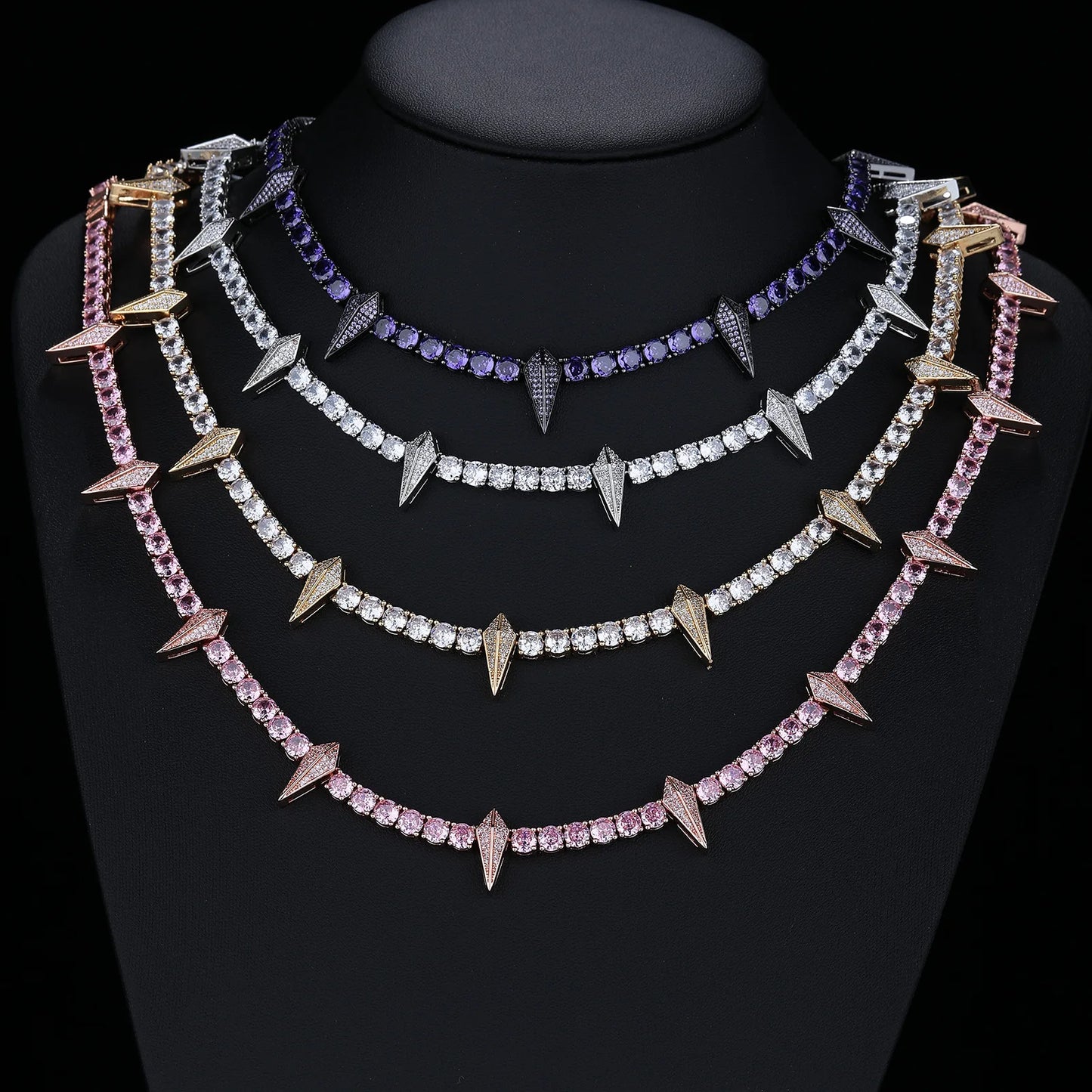 Luxury Black Zirconia CZ Diamond Tennis Bracelet Fashion Same Style Black Panther Choker Necklace Beast Toothed Hip-hop Bracelet
