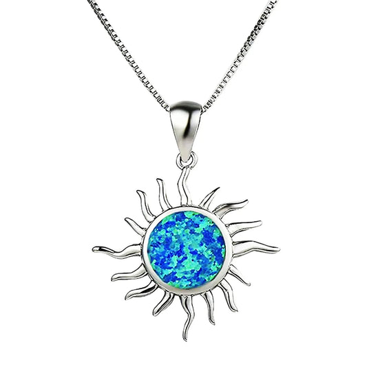 Aobao Christian Copper Silver Plated Minimalist Sun Pendant Opal Inlay Link Chain Sweater Necklace Gift Wholesale