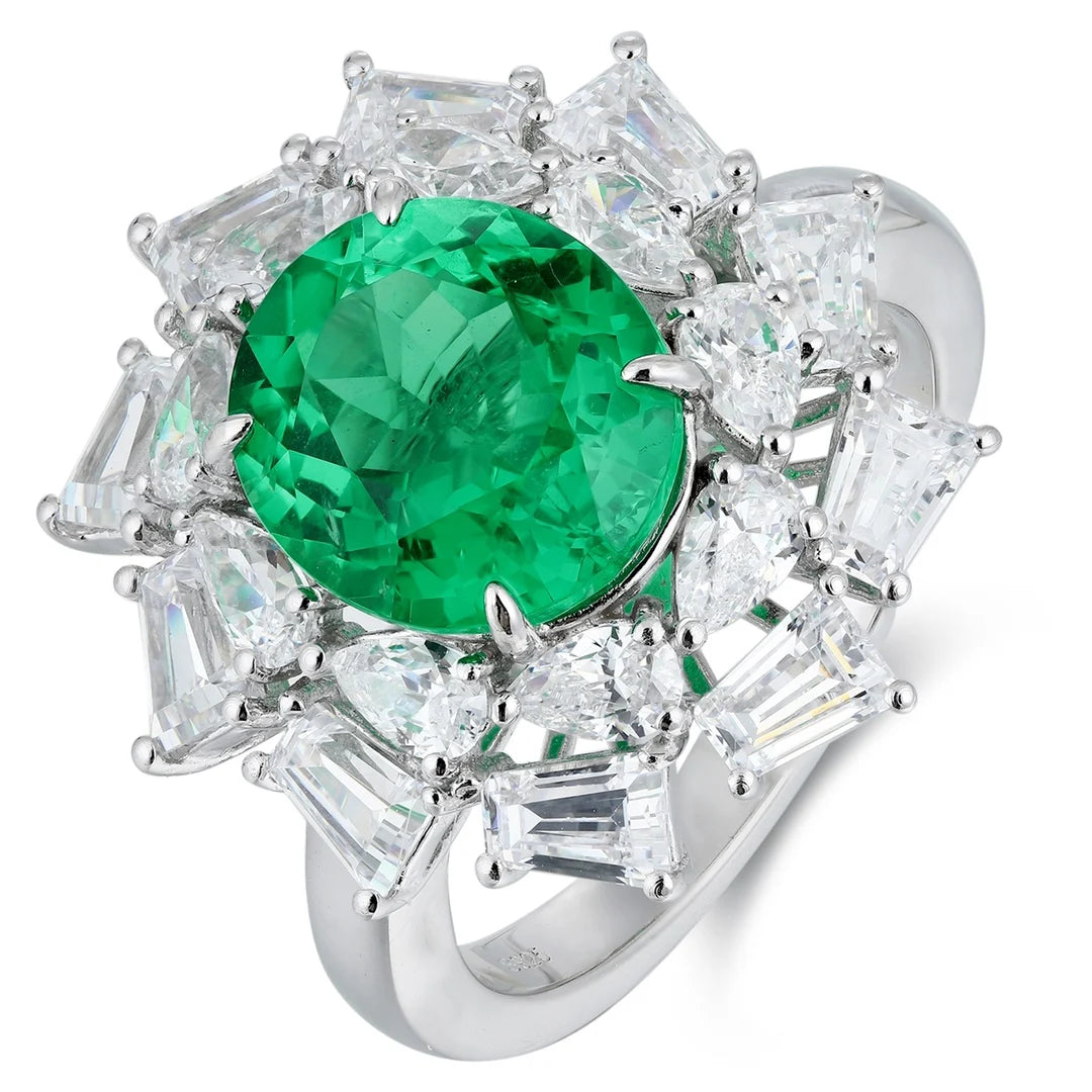 Gemfiori 2026 Trending Lab Gemstone Ring 925 Sterling Sliver Lab Created Emerald Ring Green Lab Grown Emerald Ring for Women