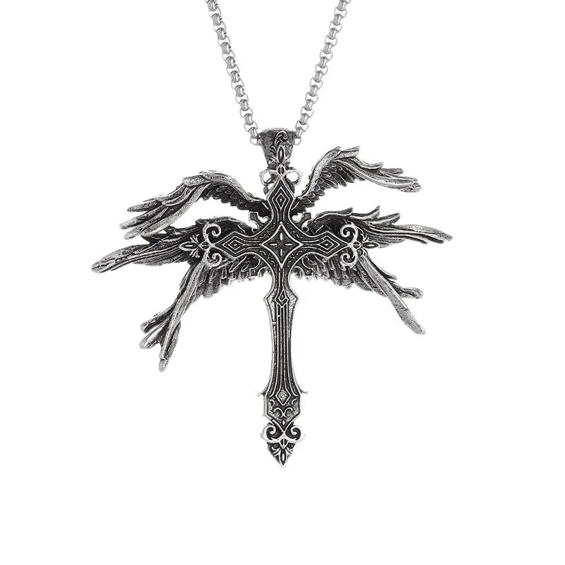 Exaggerated Six Winged Cross Pendant Necklaces for Men Fashionable Jewelry Accessories