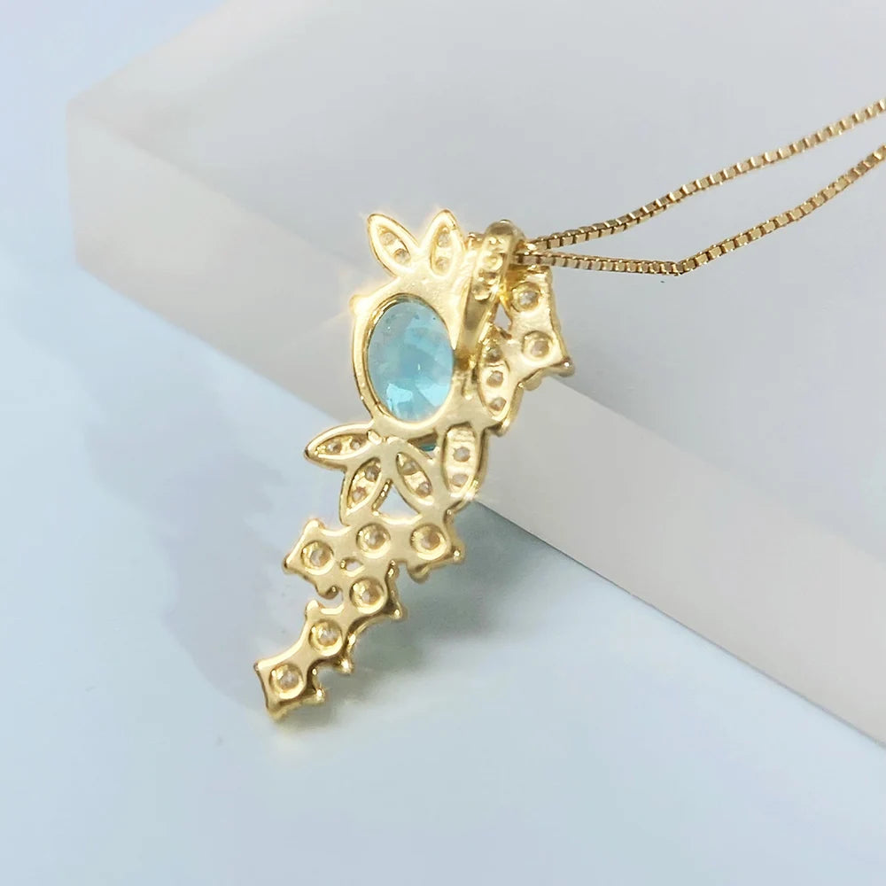 Gioiellieri Natural Apatite Pendant S925 Sterling Silver Necklace for Women Fine Jewelry Anniversary Birthday Gift Neon Blue Stone Newest