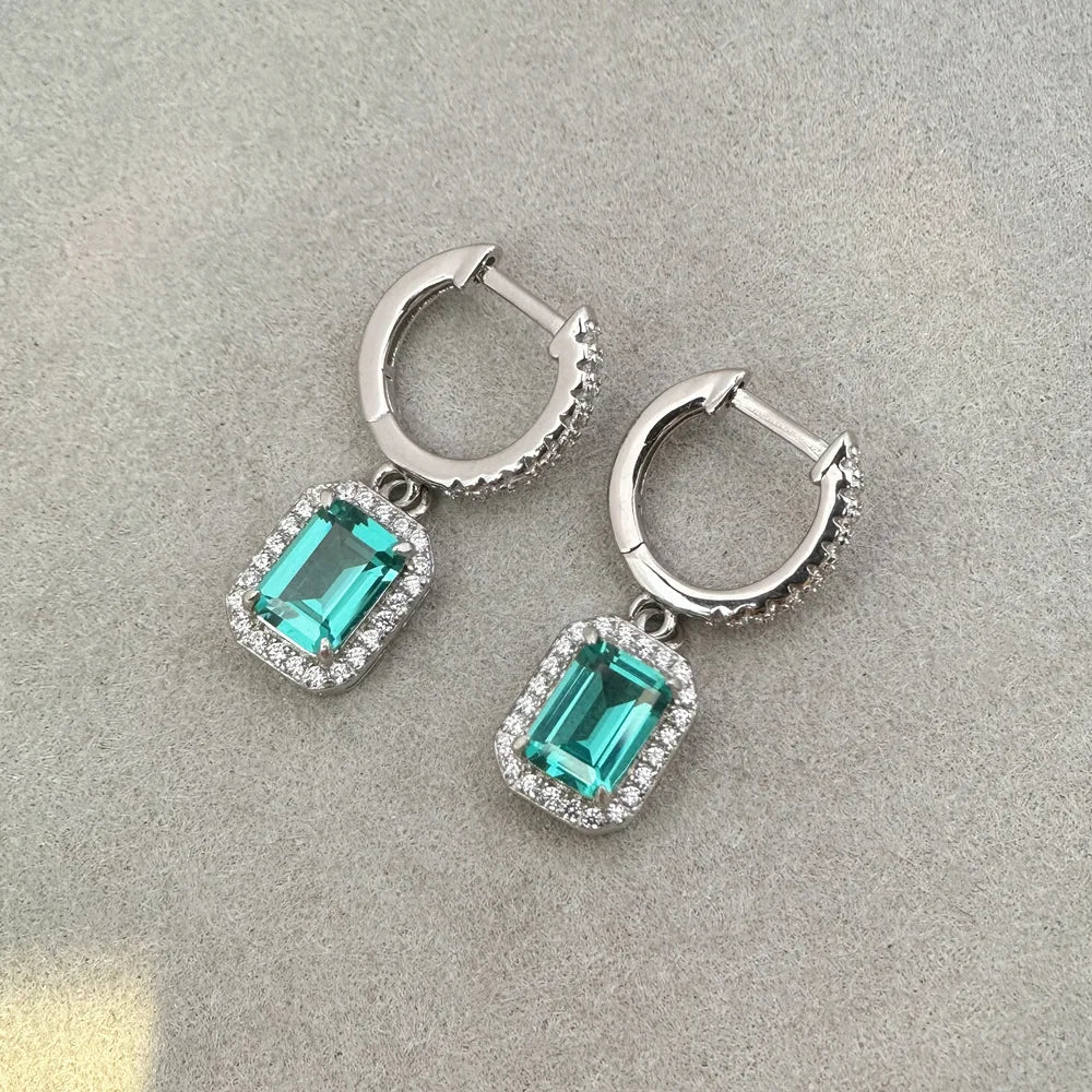 SILVERELLI High Carbon Diamond Drop Earrings | 925 Sterling Silver | Mint Green & Emerald