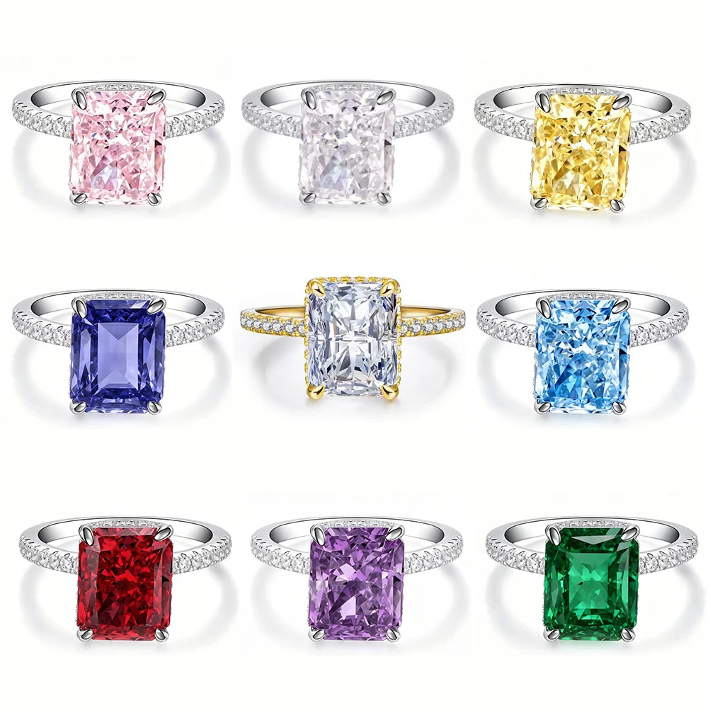 Waterproof Women 925 Sterling Silver Iced Out 5A Zirconia Ring Engagement Anniversary Candy Colors Rings Jewelry Supplies