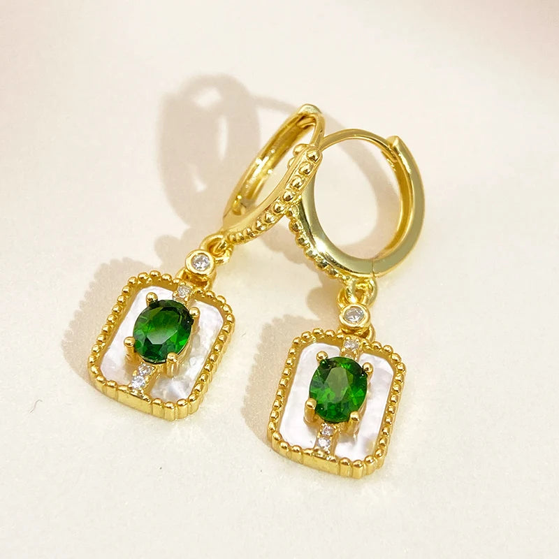 Gioiellieri S925 Sterling Silver Natural Chrome Diopside Drop Earrings with Green Gemstone for Women Fine Jewelry Anniversary Party Best