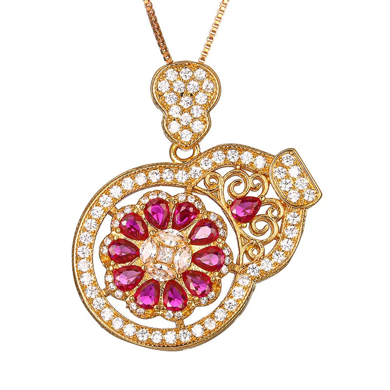 REDheart Certified Fashion Trendy 18K Gold Plated Flower Shape Zircon Copper Alloy Women's Wedding Jewelry Set
