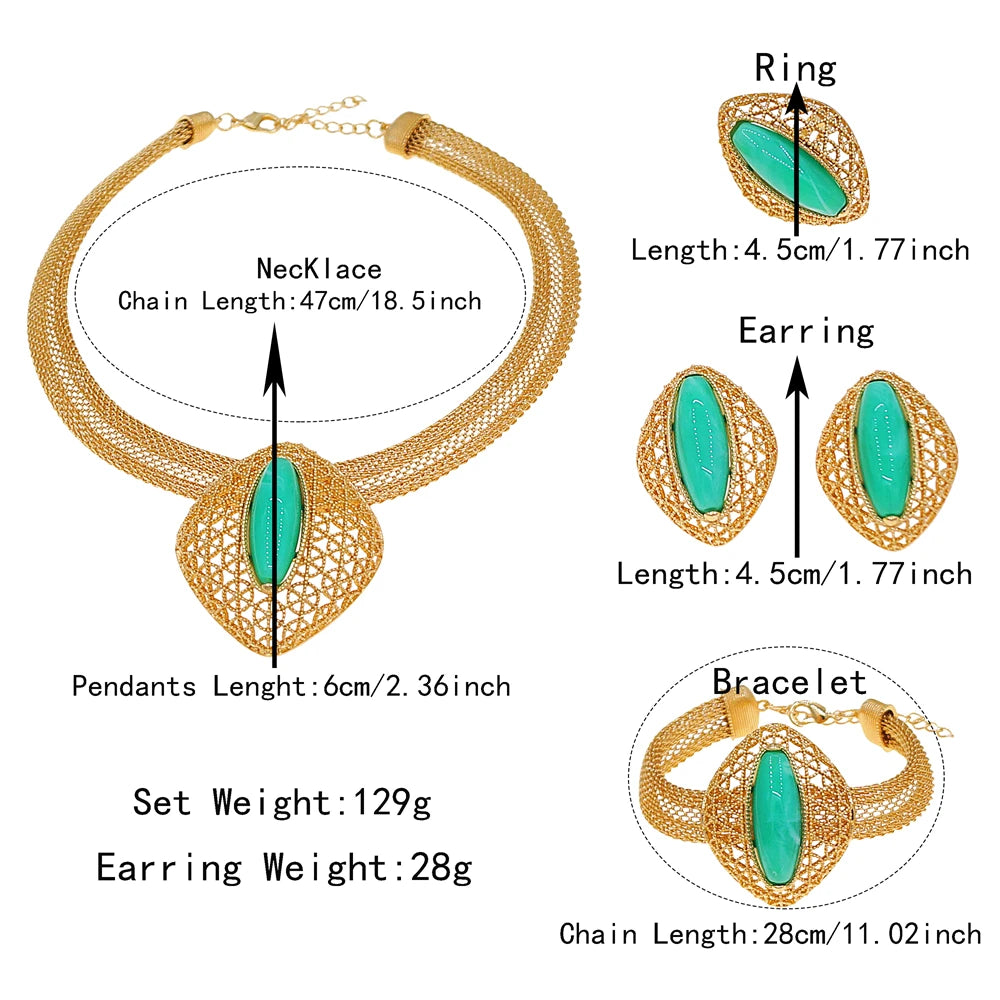 Zhuerrui Gold Plated Jewelry Set for Fashion Women Green Crystal Pendant Necklace Party Wedding Luxury Accessories HC25003