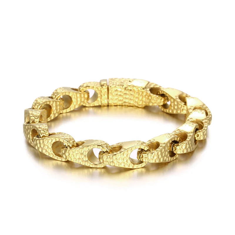 KALEN Men Retro 225mm Stainless Steel Pitted Surface Links Bracelet