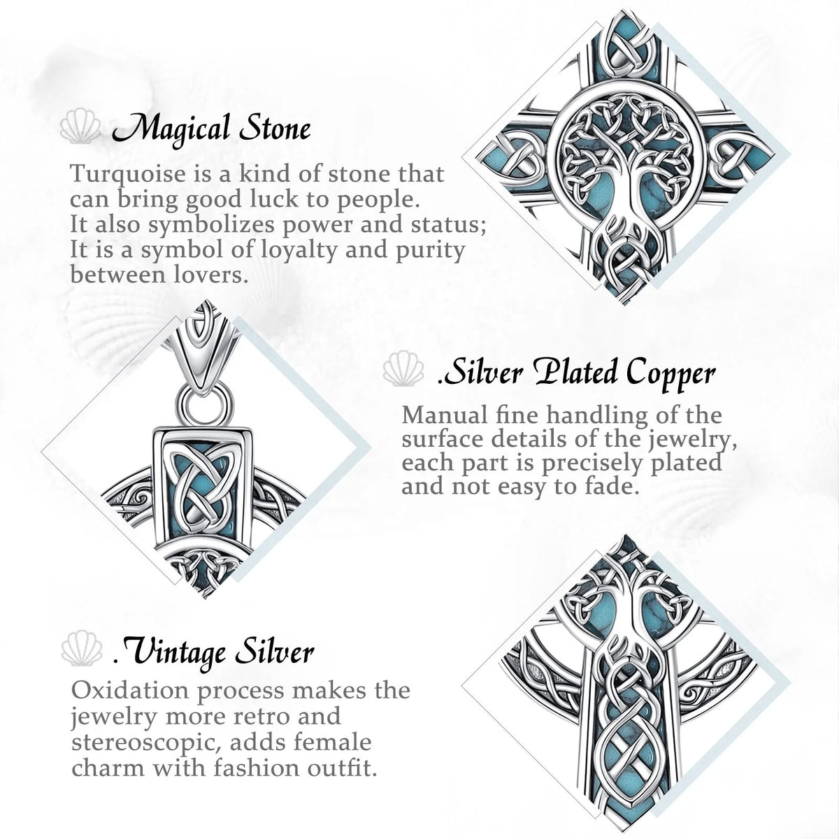 REBEL VIKING Celtic Cross & Tree of Life Pendant – Antiqued Silver & Turquoise