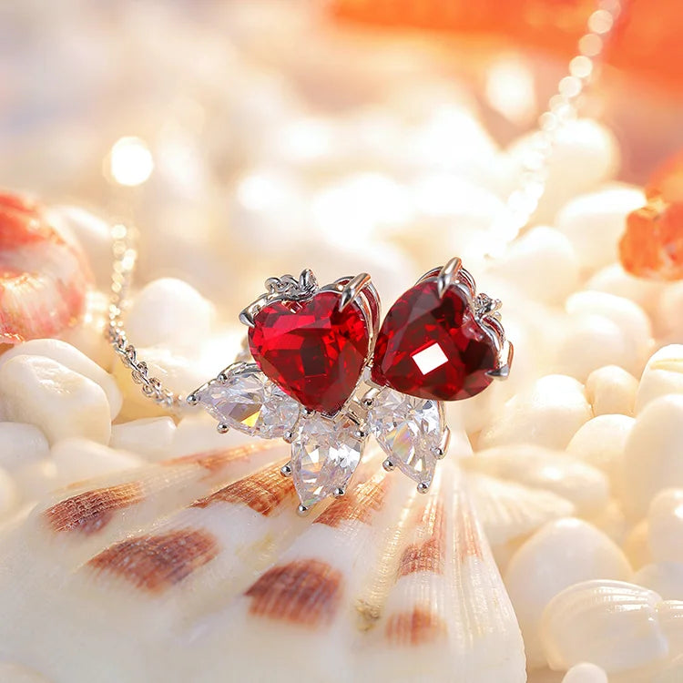 Gemfiori Solid 925 Sterling Silver 3.5ct 7*7mm Lab Created Red Ruby Heart Pendant for Necklace