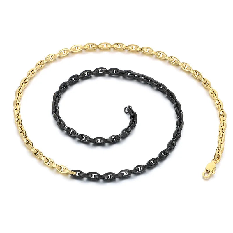 Kalen Fashion Personality Stainless Steel Necklace for Men Women Black Gold Plated Chain Bracelet Jewelry Set