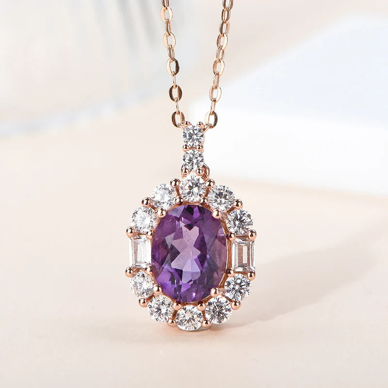Gioiellieri Custom Women's Small Pendant 925 Silver Rhodium Plated Waterdrop Purple Natural Stone Amethyst Necklace Claw Setting for