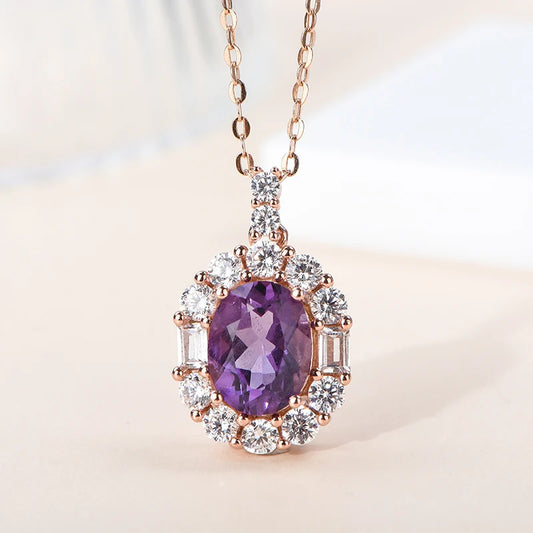 Gioiellieri Custom Women's Small Pendant 925 Silver Rhodium Plated Waterdrop Purple Natural Stone Amethyst Necklace Claw Setting for
