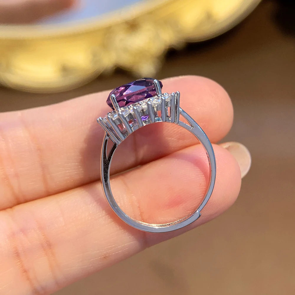 Gioiellieri Natural Amethyst Ring with 925 Sterling Silver for Women February Birthstone Purple Gemstone Fine Jewelry Wedding Anniversary