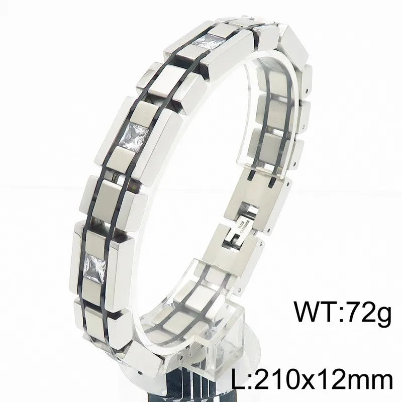 KALEN Plain Style Fashion Jewelry Bracelets Rhinestones Stainless Steel Men Bracelet Homme