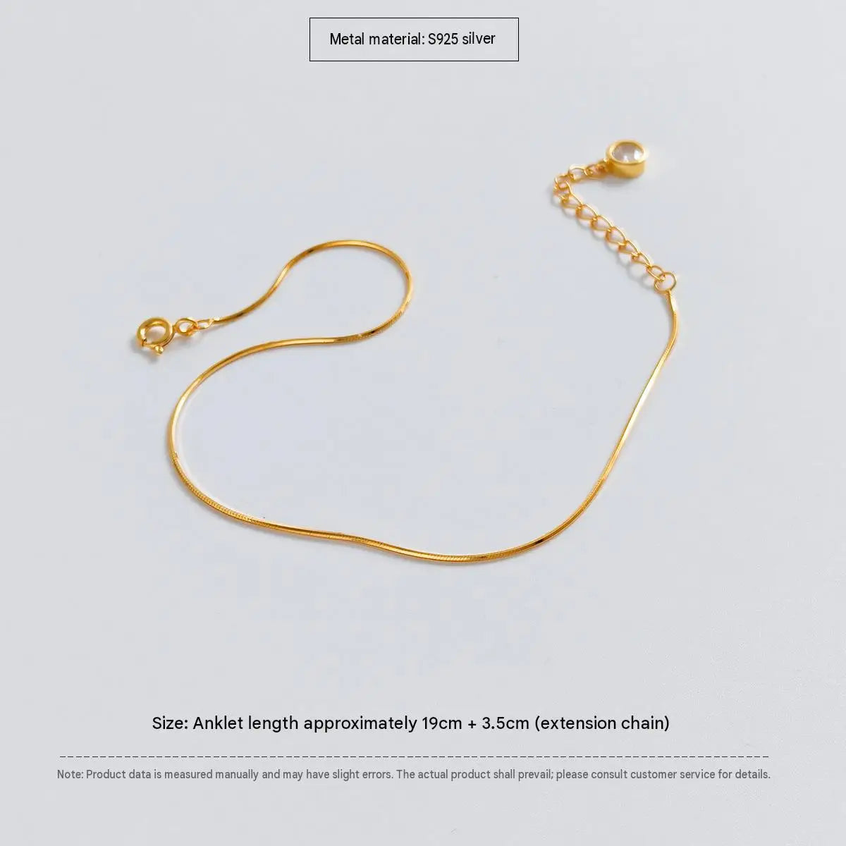 VEWANT Fashion 925 18k Gold Plated Women's Anklet Whole Sale With One Piece Bezel Stone 925 Silver Snake Chain Anklet