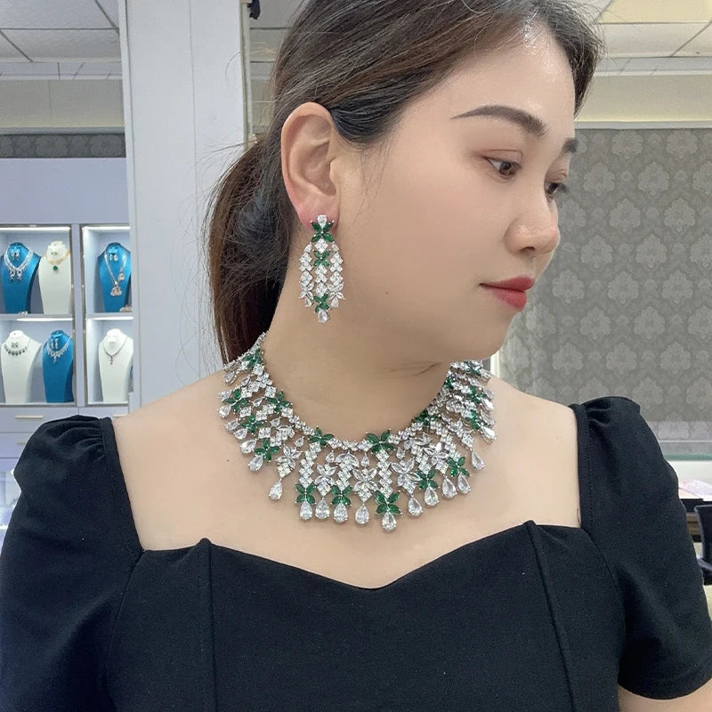 S&S Classic and Exaggerated Luxurious Zircon butterfly Tassel Necklace Earrings and Ring Set for Parties and Dinners